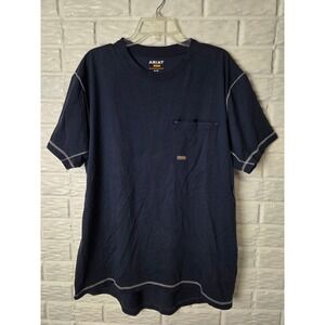 ARIAT Rebar Shirt Men's size XL Relaxed T shirt Short sleeve Blue Cotton Poly